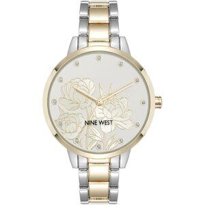 Nine West Women's Two-tone Floral Crystal Accented Bracelet Watch